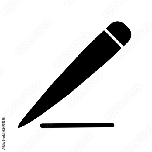 Black and white vector illustration of a black pencil with a sharpened tip on a transparent background, symbolizing creativity, writing, artistic expression, education, art, and stationery.