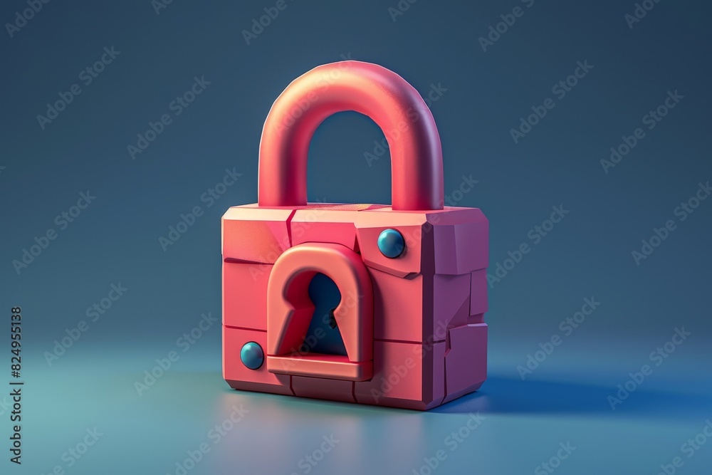 3D rendering of a pink locked padlock on blue background. 3D rendering of a pink locked padlock on blue background.