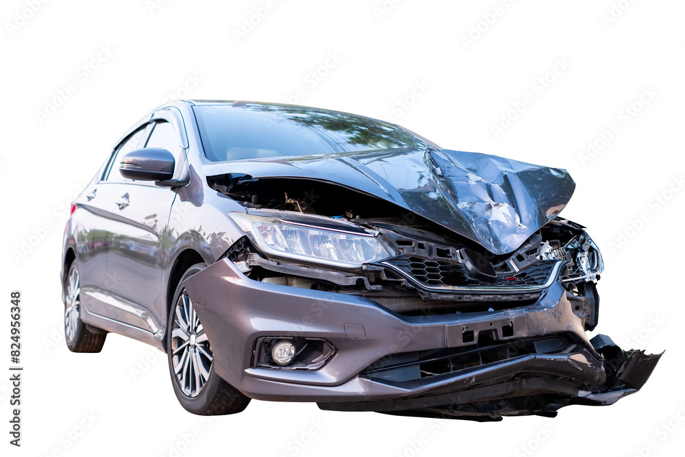 Car crash, Front and side view of modern black car get damaged by ...