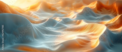 Abstract 3D Background. Soft light caresses rolling shapes in a serene 3D landscape, crafting an immersive and tranquil visual experience. photo