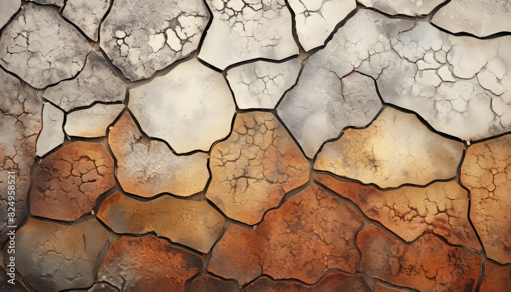 Close-up of a cracked, sun-dried earth texture with natural colors ranging from white to brown, showcasing nature's intricate patterns. Close-up of a cracked, sun-dried earth texture with natural colors ranging from white to brown, showcasing nature's intricate patterns.