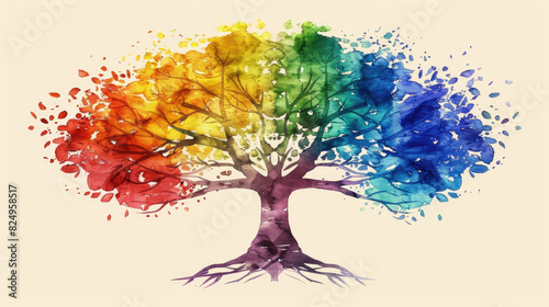LGBTQ Rainbow tree drawing for illustration, background, symbolic communication