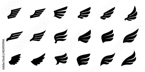 Wing icon. Angel wings set. Isolated fly symbol on white background.