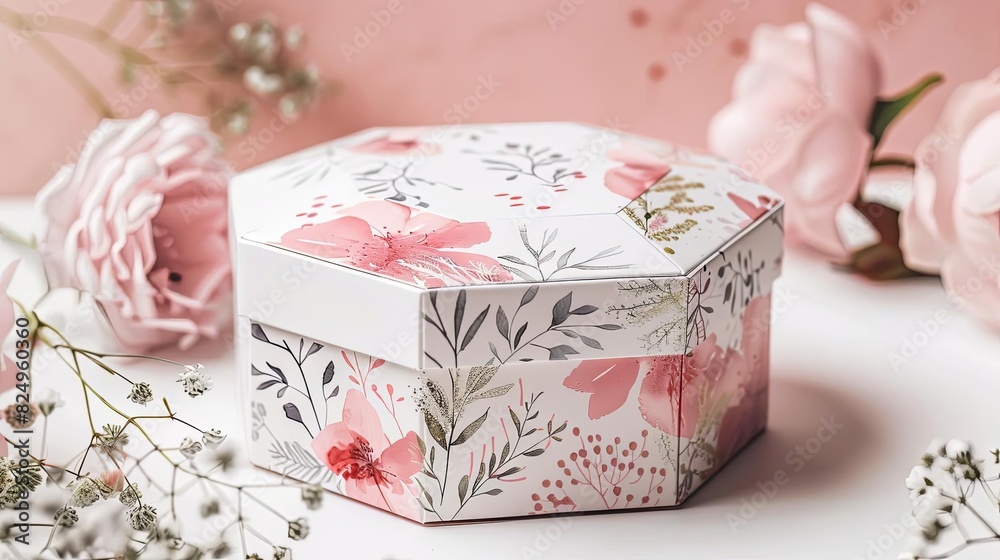 diy hexagonal cardboard box template with floral pattern for packaging ...
