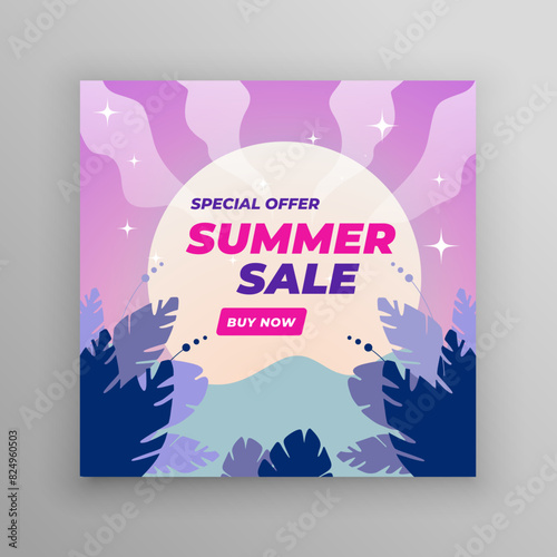 Abstract colorful Summer banner background with beach vibes decorate.