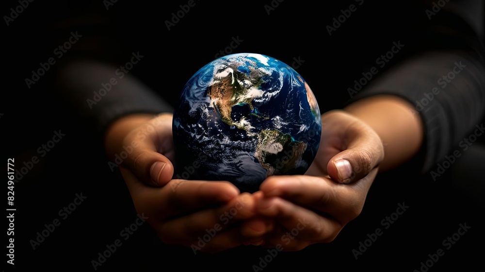earth in hands on black background symbolic aigenerated environmental protection concept art earth in hands on black background symbolic aigenerated environmental protection concept art