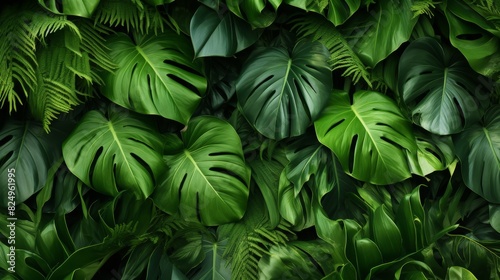 Wallpaper Mural Lush green tropical foliage featuring monstera and fern leaves, perfect for natural background or botanical themes. Torontodigital.ca