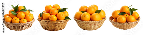 Collection set of basket of oranges isolated on transparent background