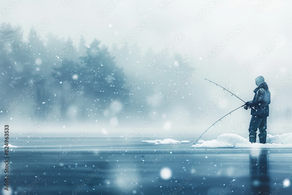 illustration of a fisherman fishing in winter illustration of a fisherman fishing in winter
