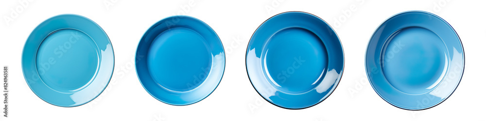 Collection set of blue plates isolated on transparent background Collection set of blue plates isolated on transparent background