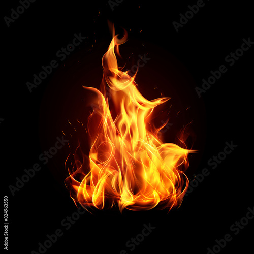 fire and burning flame isolated on dark background for graphic design