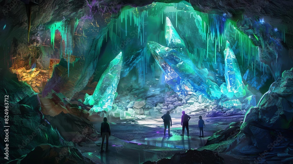 enchanted crystal cavern friends exploring a dazzling subterranean wonderland digital painting