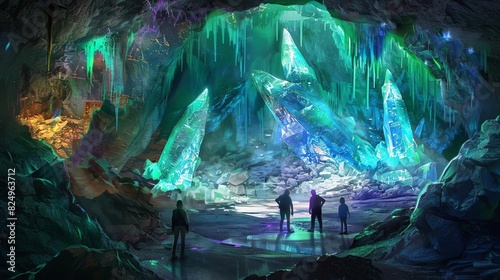 enchanted crystal cavern friends exploring a dazzling subterranean wonderland digital painting © Bijac