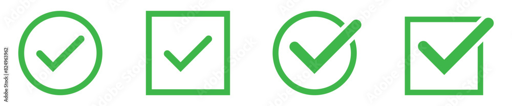 Green check mark icon. Check mark in circle and square - stock vector. Green check mark icon. Check mark in circle and square - stock vector.