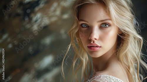 enchanting blonde enchantress gazing flawless skin studio perfection portrait photography