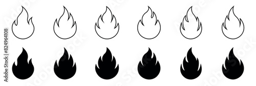 Fire icon collection. Fire line icons. Fire silhouette - stock vector.