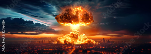 Nuclear Atomic War. Danger of nuclear war illustration with multiple explosions photo