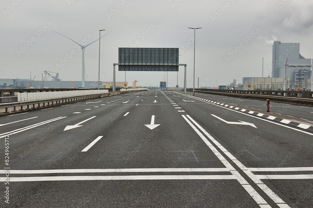 Road intersection in industrial cargo port area