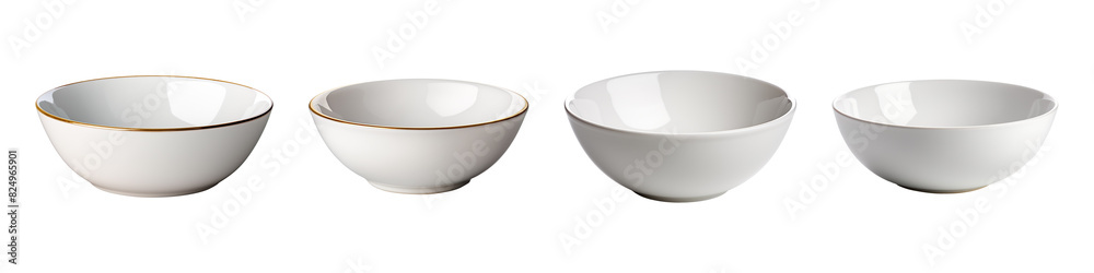 Collection set of empty white bowls isolated on transparent background Collection set of empty white bowls isolated on transparent background