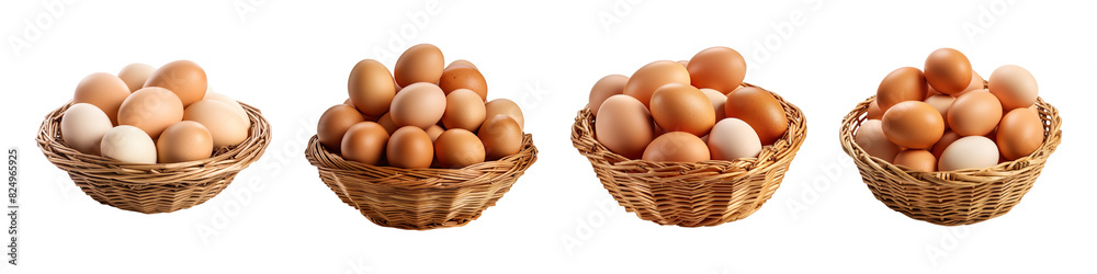 Collection set of eggs in wicker basket isolated on transparent background Collection set of eggs in wicker basket isolated on transparent background
