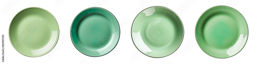 Collection set of green plates isolated on transparent background Collection set of green plates isolated on transparent background