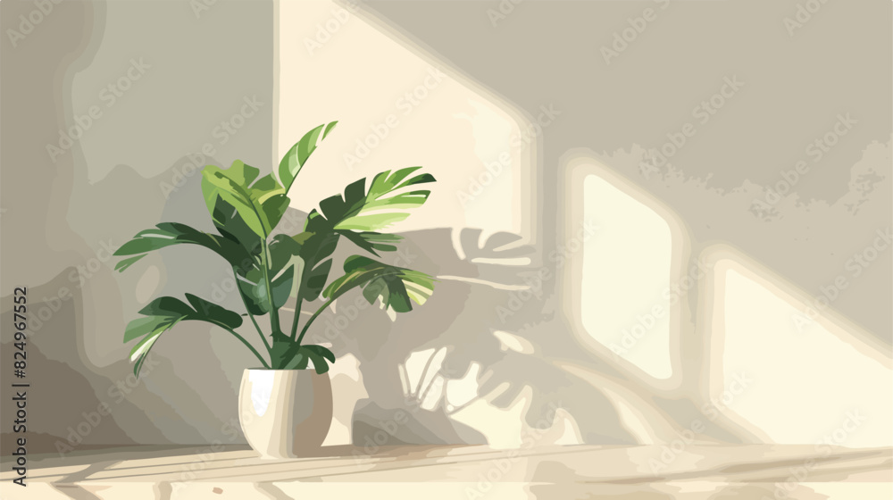 Green plant on table near light wall Vector illustration