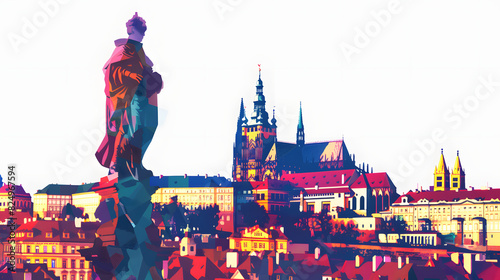 Prague czech republic, city skyline at jan hus monument statue prague old town square, czechia isolated on white background, png
 photo
