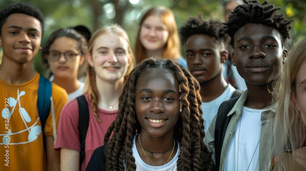 enthusiastic diverse college students gathered for group portrait youthful energy and camaraderie campus life enthusiastic diverse college students gathered for group portrait youthful energy and camaraderie campus life