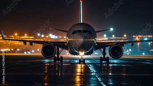 Plane on runway at night