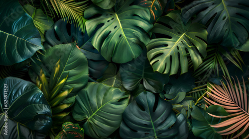 Wallpaper Mural Detailed view of a green plant showing its vibrant leaves ,Nature leaves, green tropical forest, background  , nature view of tropical green monstera leaf background Torontodigital.ca