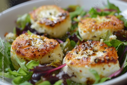 Delicious goat cheese salad with baked pears, pecans, and balsamic vinaigrette