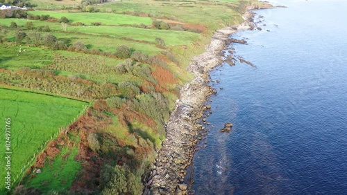 Aerial of the beautiful Largy coastline close to the secret waterfall in County Donegal, Ireland photo