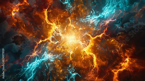 explosive plasma burst of timespace continuum fractal lightning energy illustration photo