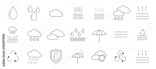 A set of water droplets. Rainy weather, vector icons. Protection against rain.