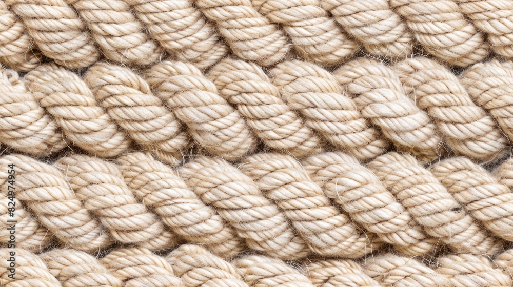 Detailed shot showcasing the texture and pattern of beige jute rope against a seamless backdrop. SEAMLESS PATTERN
