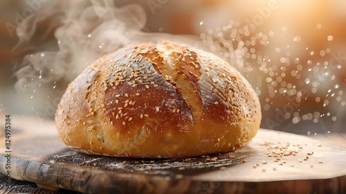 Artisanal Whole Wheat Boule with Sesame Seeds a Masterpiece of Fresh Breadmaking photo