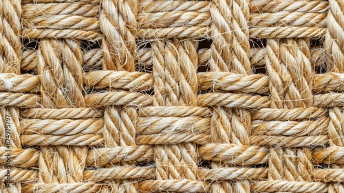 Detailed shot showcasing the texture and pattern of beige jute rope against a seamless backdrop. SEAMLESS PATTERN.