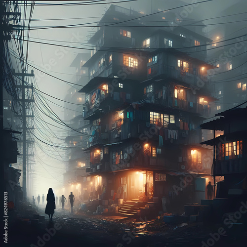 nighttime shanty town photo