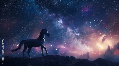Unicorn in the starry night sky