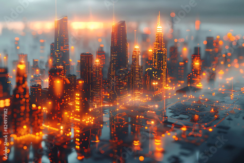 cyborg architect designing futuristic cityscapes with the assistance of AI modeling software shaping skylines with digital precision
