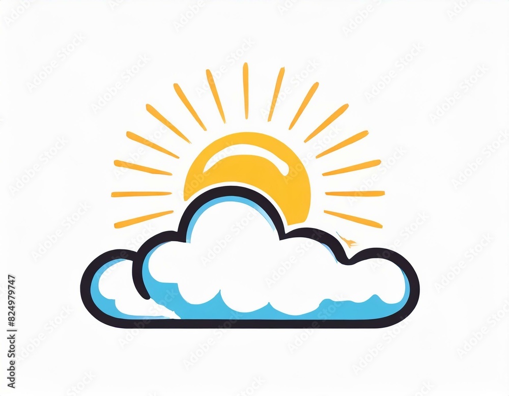 sun behind the clouds icon, vector image on white background, weather forecast, sunny cloudy weather sun behind the clouds icon, vector image on white background, weather forecast, sunny cloudy weather