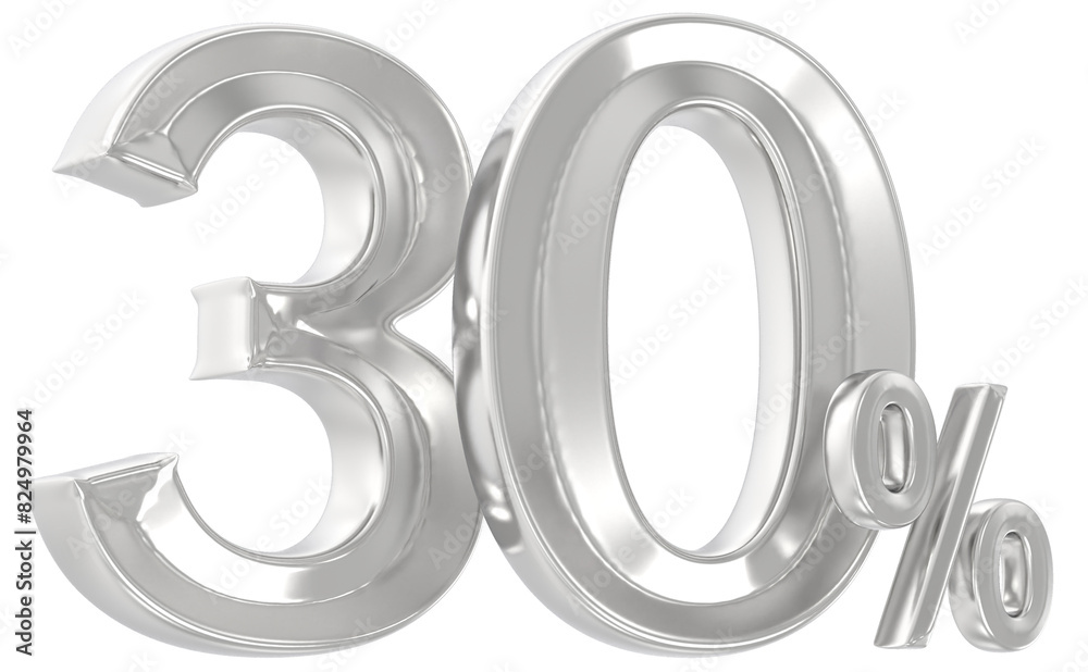 30 Percent Silver Number 3D Render 30 Percent Silver Number 3D Render