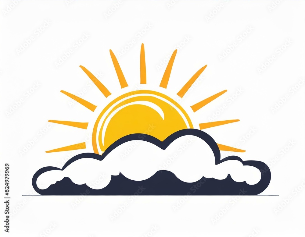sun behind the clouds icon, vector image on white background, weather forecast, sunny cloudy weather sun behind the clouds icon, vector image on white background, weather forecast, sunny cloudy weather