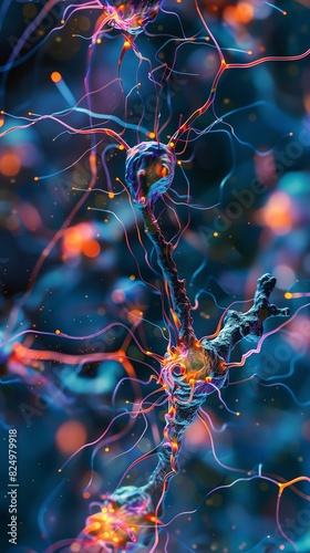 14. High-definition image of neuron signal transmission in the brain, capturing intricate synaptic connections and neuron structures, clear and vivid photo