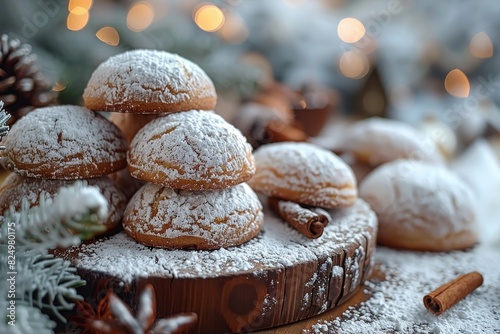 Pfeffernüsse - Spiced cookies covered in powdered sugar. photo