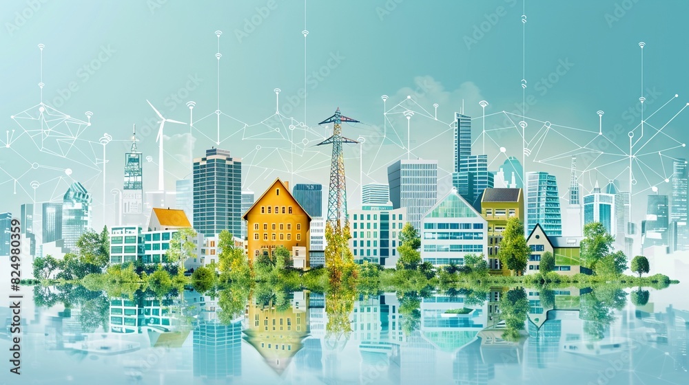 Integrated energy management system, smart homes and buildings connected, sustainable cityscape