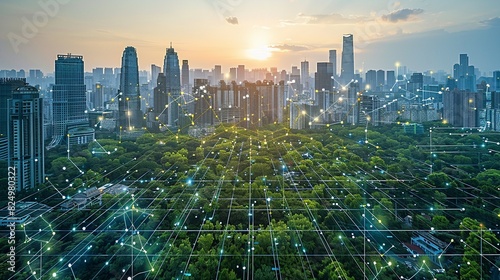 Innovative energy solutions, integrated smart grids, cutting-edge technology in a modern urban environment
