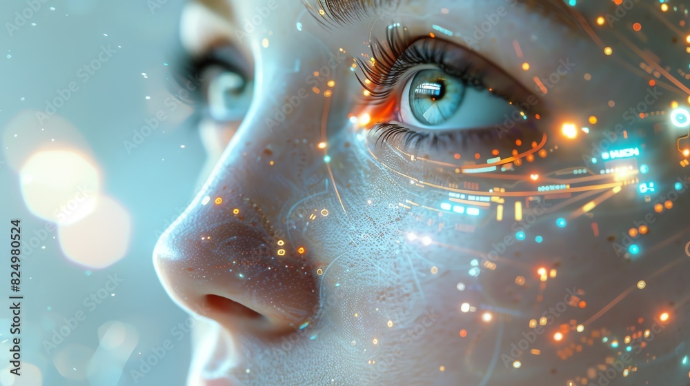 Fototapeta premium A futuristic female robot face with a smooth