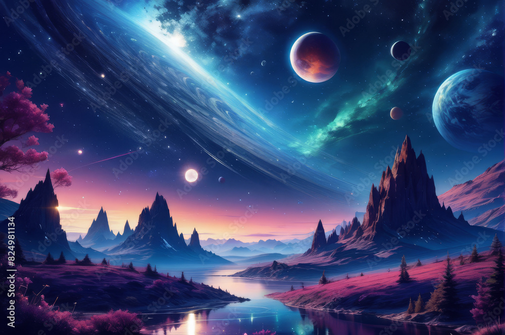 Naklejka premium A cosmic planet, a fantastic view.