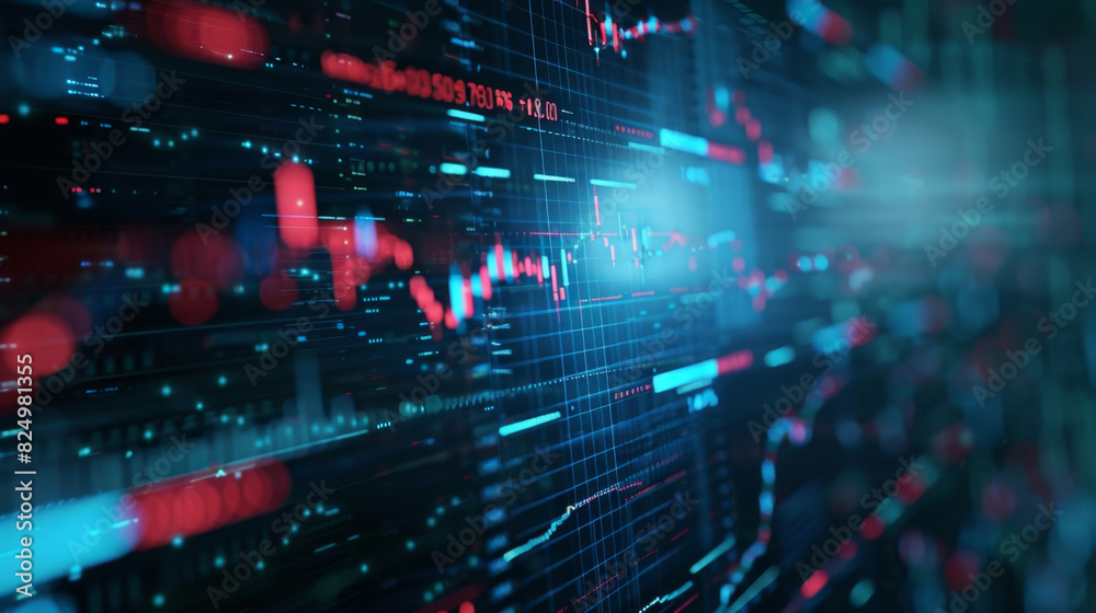 AI algorithms predict stock market movements in digital interface with analytics charts.